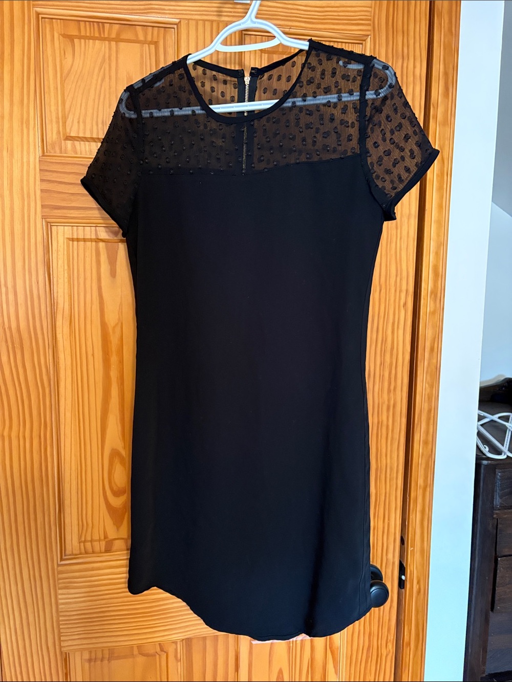Calvin Klein Black Dot-Trim Mesh Yoke Mini Dress